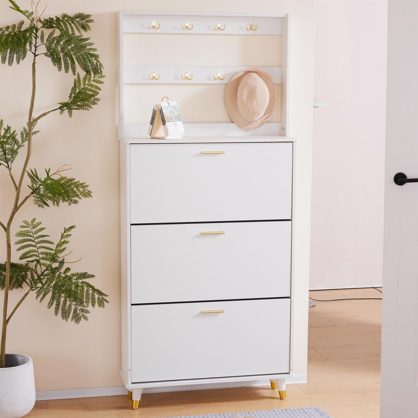 Entryway Bedroom Armoire,Shoe Cabinet,Wardrobe Armoire Closet, Drawers and Shelves,  Handles,  Hanging Rod, white