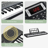 [Do Not Sell on Amazon]  Glarry GEP-110 61 Key Keyboard with Piano Stand, Piano Bench, Built In Speakers, Headphone, Microphone, Music Rest, LED Screen, 3 Teaching Modes for Beginners