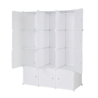 12 Cube Organizer Stackable Plastic Cube Storage Shelves Design Multifunctional Modular Closet Cabinet with Hanging Rod White