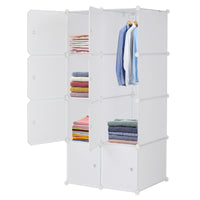 8 Cube Organizer Stackable Plastic Cube Storage Shelves Design Multifunctional Modular Closet Cabinet with Hanging Rod White