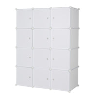 12 Cube Organizer Stackable Plastic Cube Storage Shelves Design Multifunctional Modular Closet Cabinet with Hanging Rod White