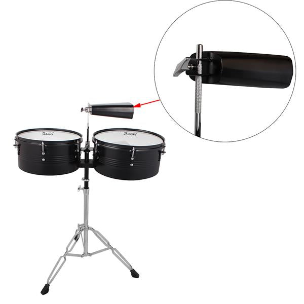 [Do Not Sell on Amazon]Glarry Percussion 13" & 14" Timbales Drum Set with Stand and Cowbell Black