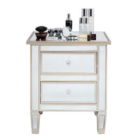 Modern and Contemporary Mirrored 2-Drawers Nightstand Bedside Table Silver Rose