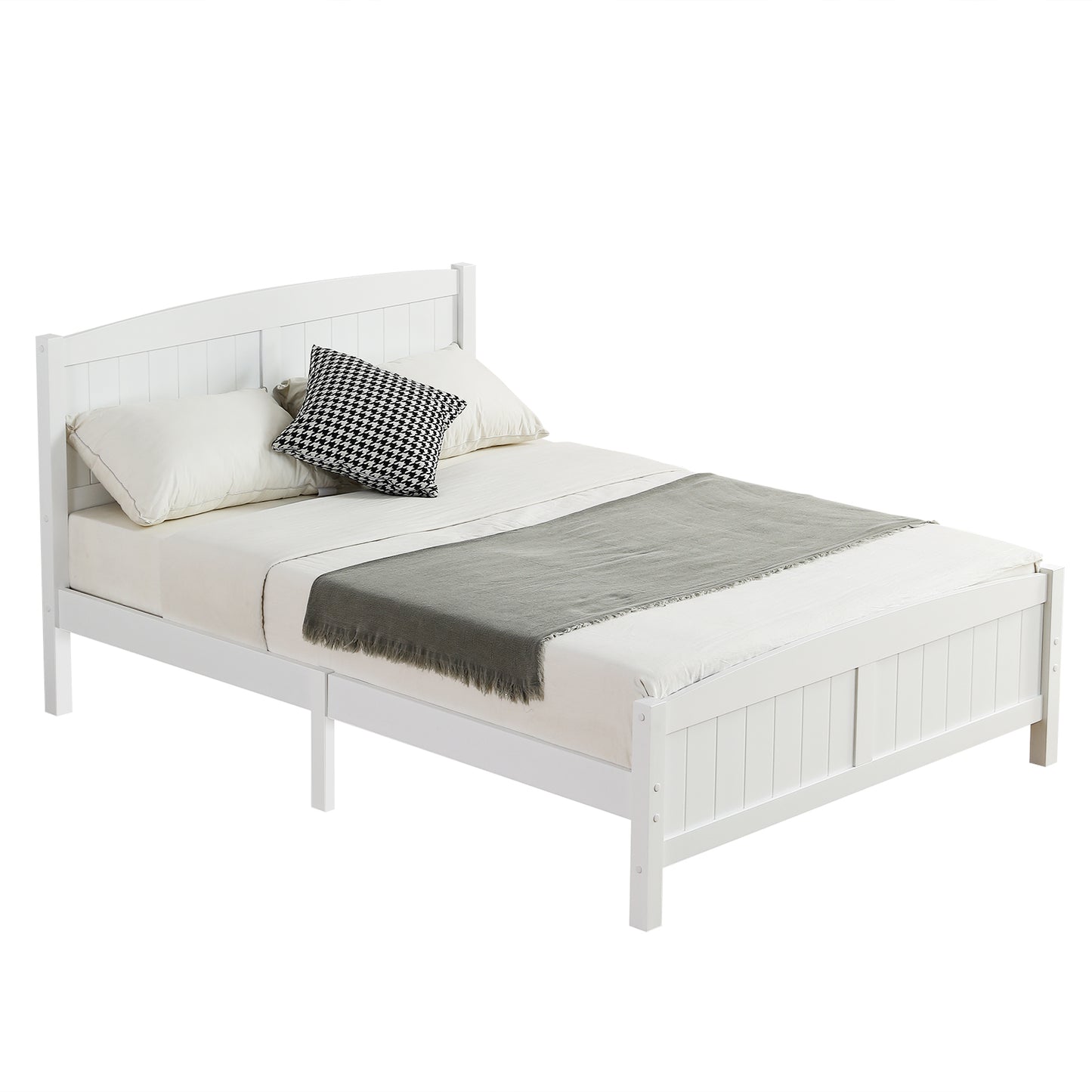 FCH Full Pine Single-Layer Core Vertical Stripe Full-Board Curved Bed Head With The Same Bed Foot Wooden Bed White