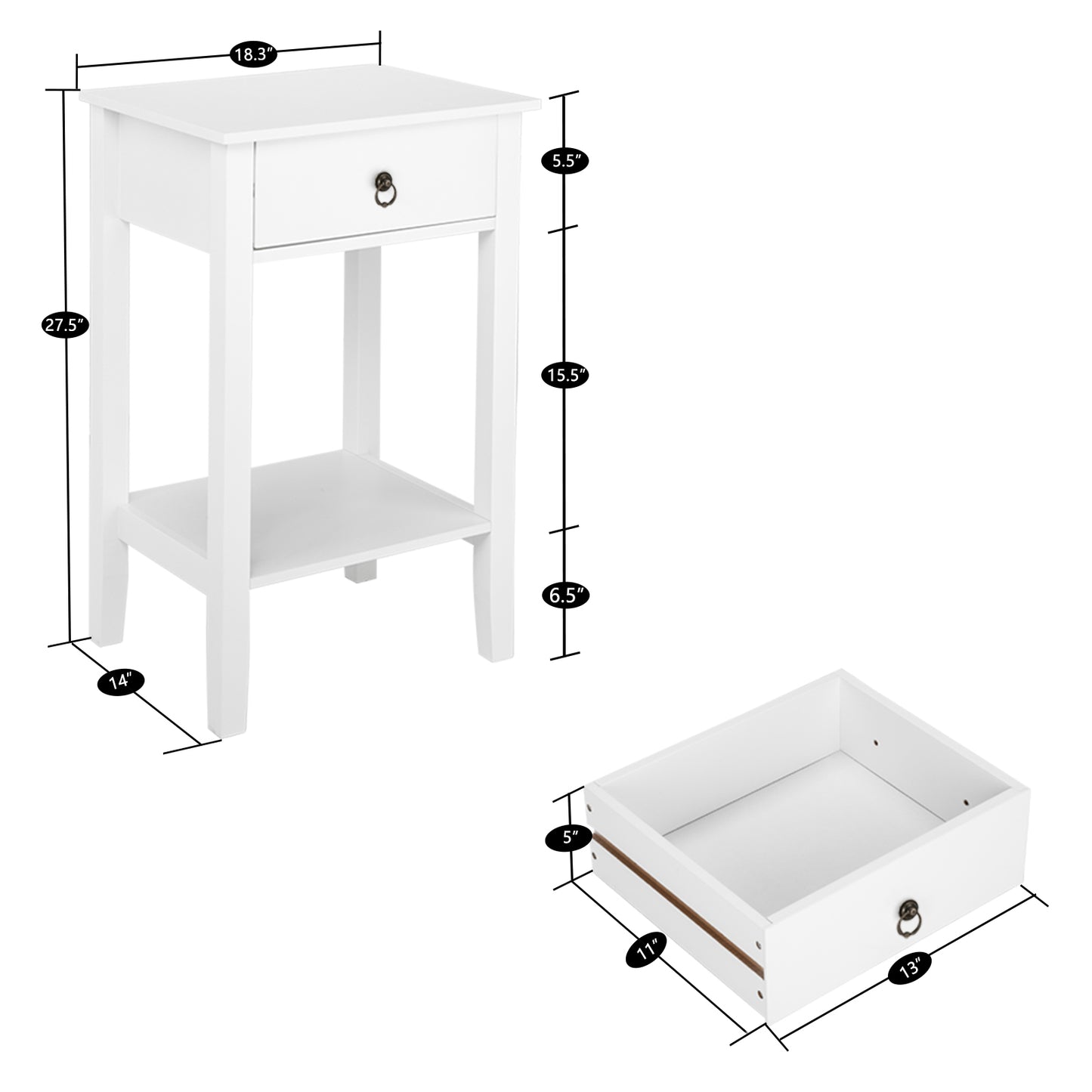 Two-layer Bedside Cabinet Coffee Table with Drawer White