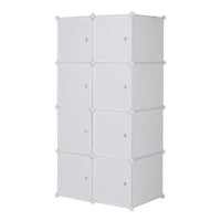 8 Cube Organizer Stackable Plastic Cube Storage Shelves Design Multifunctional Modular Closet Cabinet with Hanging Rod White