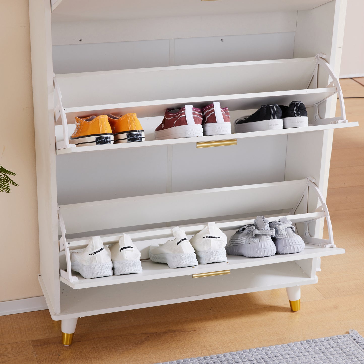 Entryway Bedroom Armoire,Shoe Cabinet,Wardrobe Armoire Closet, Drawers and Shelves,  Handles,  Hanging Rod, white