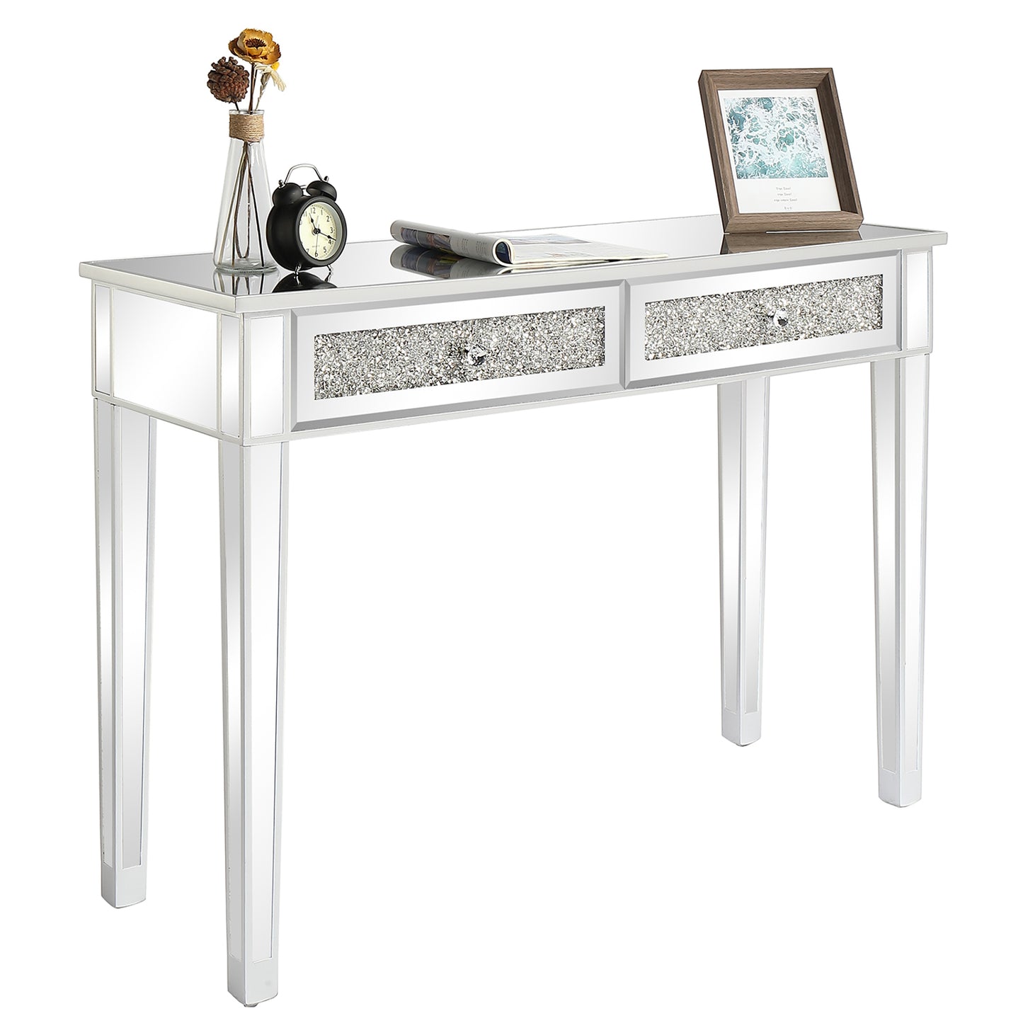 106*38*76cm Modern Mirror Two-Pump Computer Table Silver