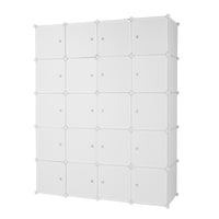 20 Cube Organizer Stackable Plastic Cube Storage Shelves Design Multifunctional Modular Closet Cabinet with Hanging Rod White