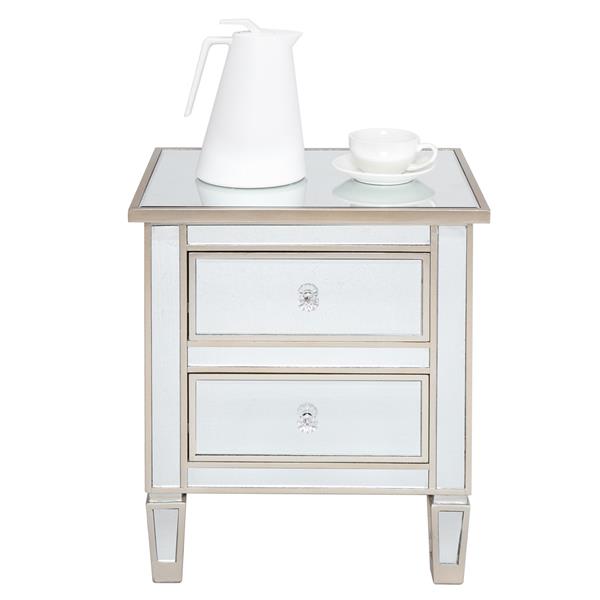 Modern and Contemporary Mirrored 2-Drawers Nightstand Bedside Table Silver Rose