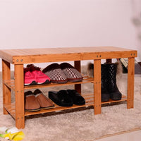 90cm Strip Pattern Tiers Bamboo Stool Shoe Rack with Boots Compartment Wood Color