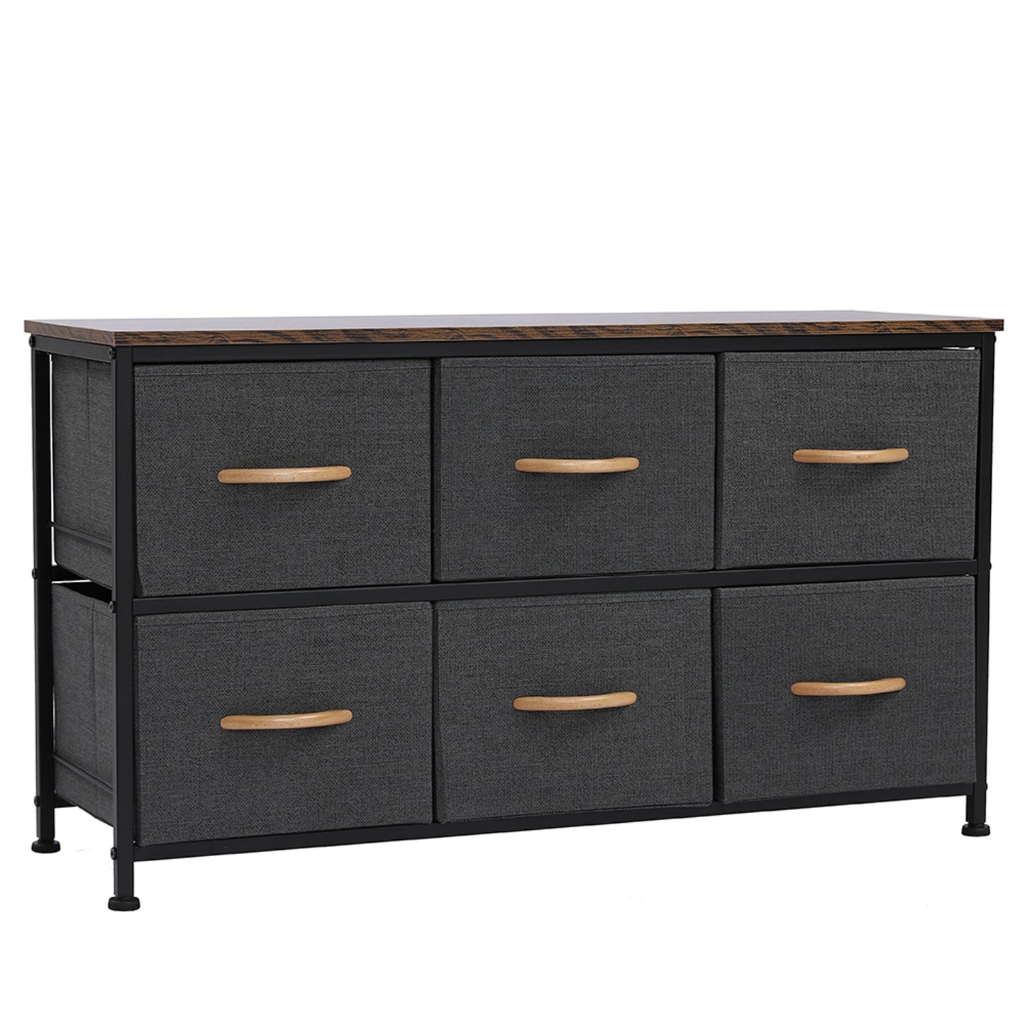 3-Tier Wide Drawer Dresser, Storage Unit with 6 Easy Pull Fabric Drawers and Metal Frame, Wooden Tabletop for Closets, Nursery, Dorm Room, Hallway,Gray