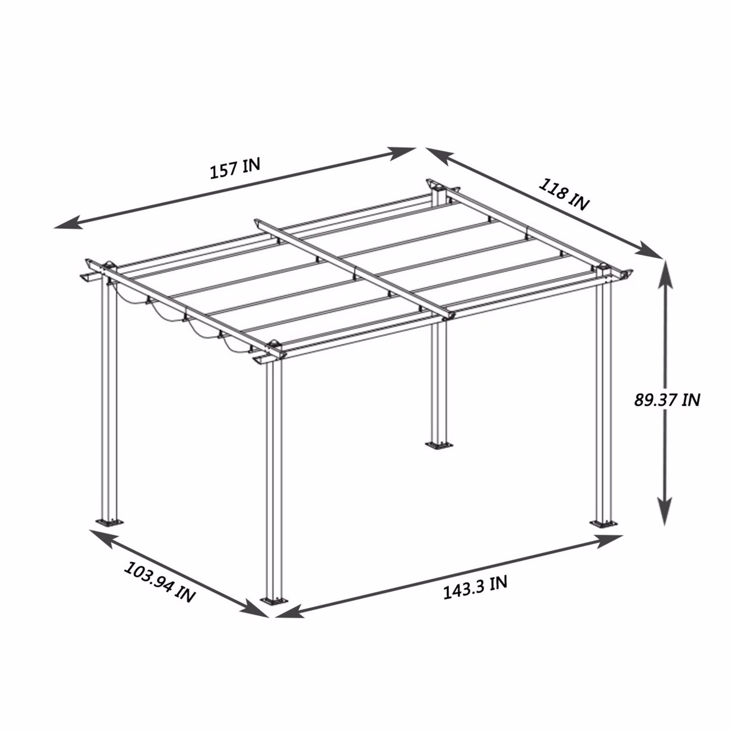 13 x 10 Ft Outdoor Patio Retractable Pergola