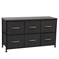 3-Tier Wide Drawer Dresser, Storage Unit with 6 Easy Pull Fabric Drawers and Metal Frame, Wooden Tabletop for Closets, Nursery, Dorm Room, Hallway,Gray