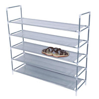 Simple Assembly 5 Tiers Non-woven Fabric Shoe Rack with Handle Gray