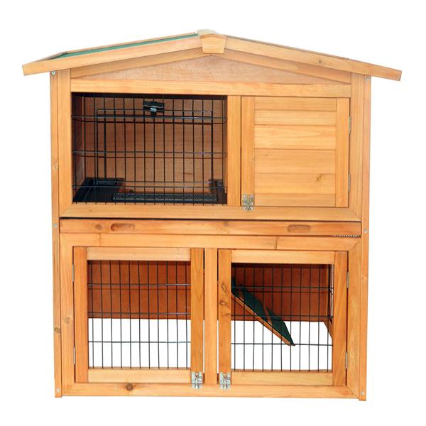 40" Triangle Roof Waterproof Wooden Rabbit Hutch A-Frame Pet Cage Wood Small House Chicken Coop Natu