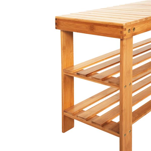 90cm Strip Pattern Tiers Bamboo Stool Shoe Rack with Boots Compartment Wood Color