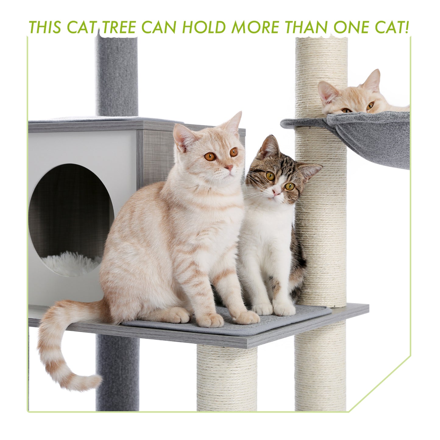 Modern Cat Tree Cat Tower with Scratching Posts, Cozy Condo, Soft Hammock and Top Perch, Dangling Ball for Small&Medium Cat Grey