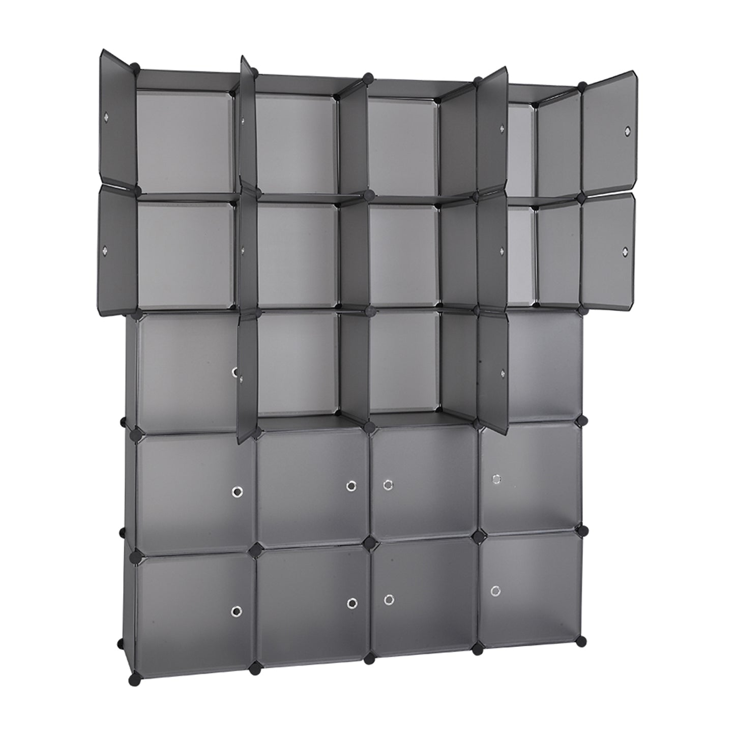 20 Cube Organizer Stackable Plastic Cube Storage Shelves Design Multifunctional Modular Closet Cabinet with Hanging Rod Gray