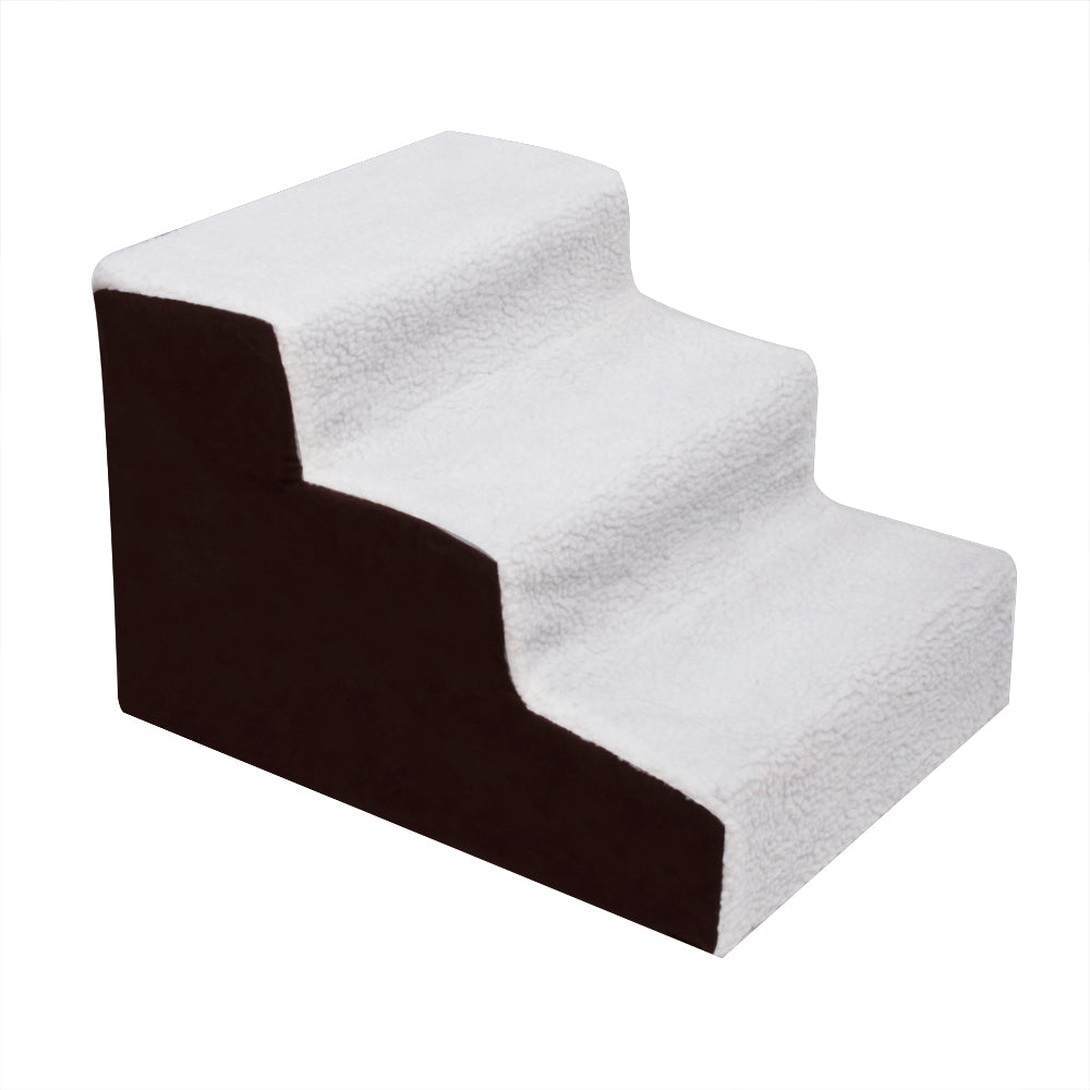 3 Step Black Plush & Velvet Suede Pet Stairs Pet Step Stairs Cat Dog White Brown