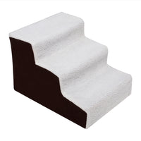 3 Step Black Plush & Velvet Suede Pet Stairs Pet Step Stairs Cat Dog White Brown