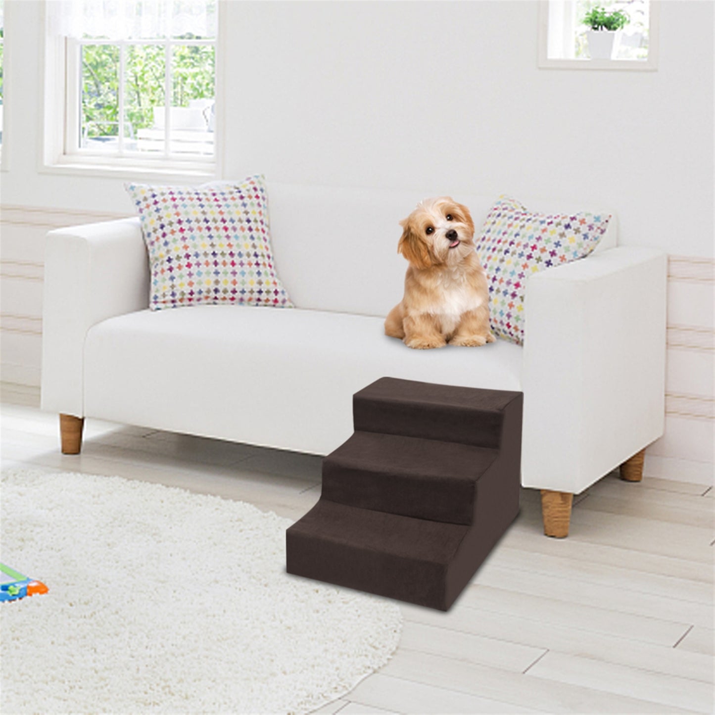 3 Step Velvet Suede Pet Stairs Pet Step Stairs Cat Dog Brown