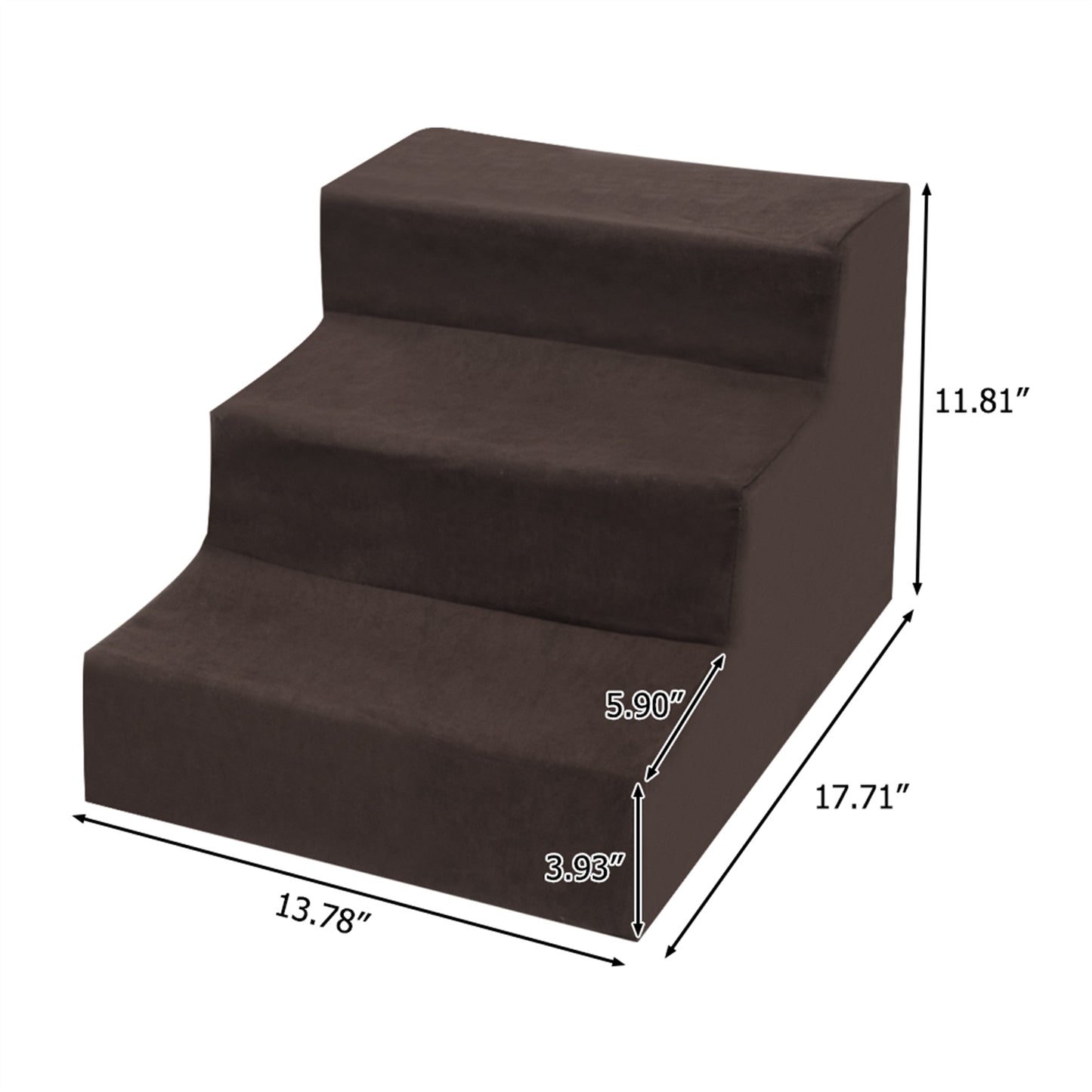 3 Step Velvet Suede Pet Stairs Pet Step Stairs Cat Dog Brown