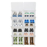 7-Tier Portable 28 Pair Shoe Rack Organizer 14 Grids Tower Shelf Storage Cabinet Stand Expandable for Heels, Boots, Slippers, White