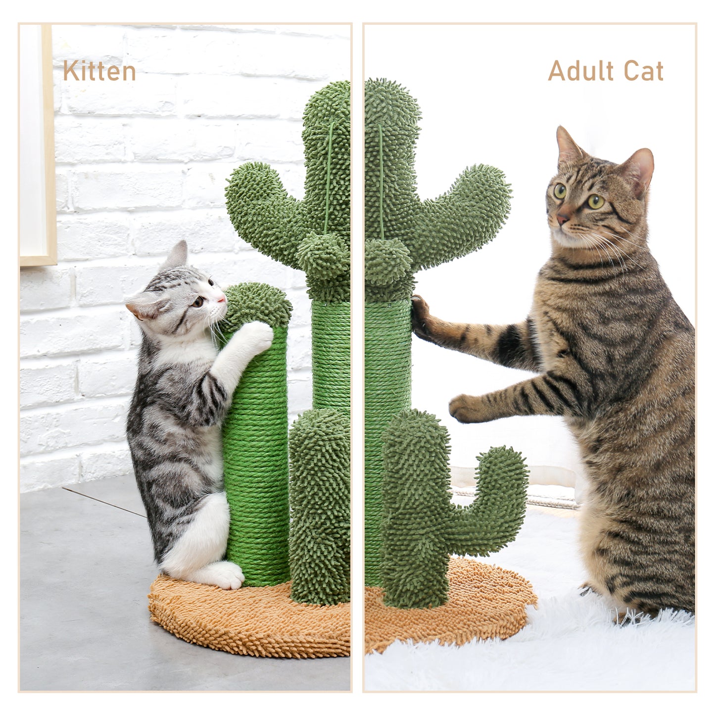 Cat Scratching Post Cactus Cat Scratcher Featuring with 3 Scratching Poles and Interactive Dangling Ball