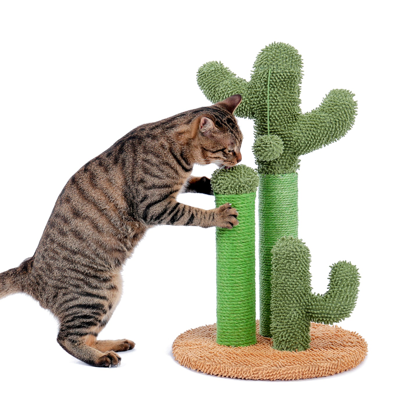 Cat Scratching Post Cactus Cat Scratcher Featuring with 3 Scratching Poles and Interactive Dangling Ball