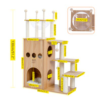 Modern Wooden Cat Tree Multi-Level Cat Tower With Fully Sisal Covering Scratching Posts, Deluxe Condos And Large Space Capsule Nest (Minimum Retail Price for US: USD 189.99)