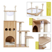 Modern Wooden Cat Tree Multi-Level Cat Tower With Fully Sisal Covering Scratching Posts, Deluxe Condos And Large Space Capsule Nest (Minimum Retail Price for US: USD 189.99)