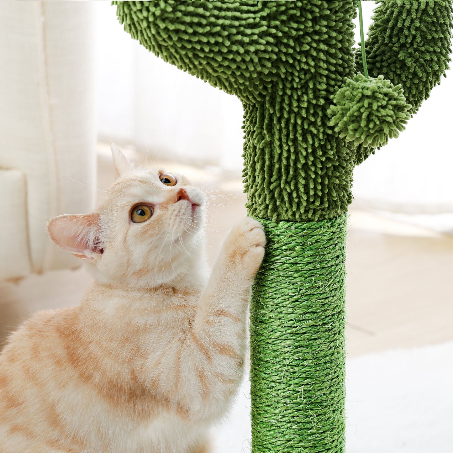 Cactus Cat Scratching Post 21.7'' Cat Scratcher with Sisal Rope for Small & Medium Cats Kittens Green