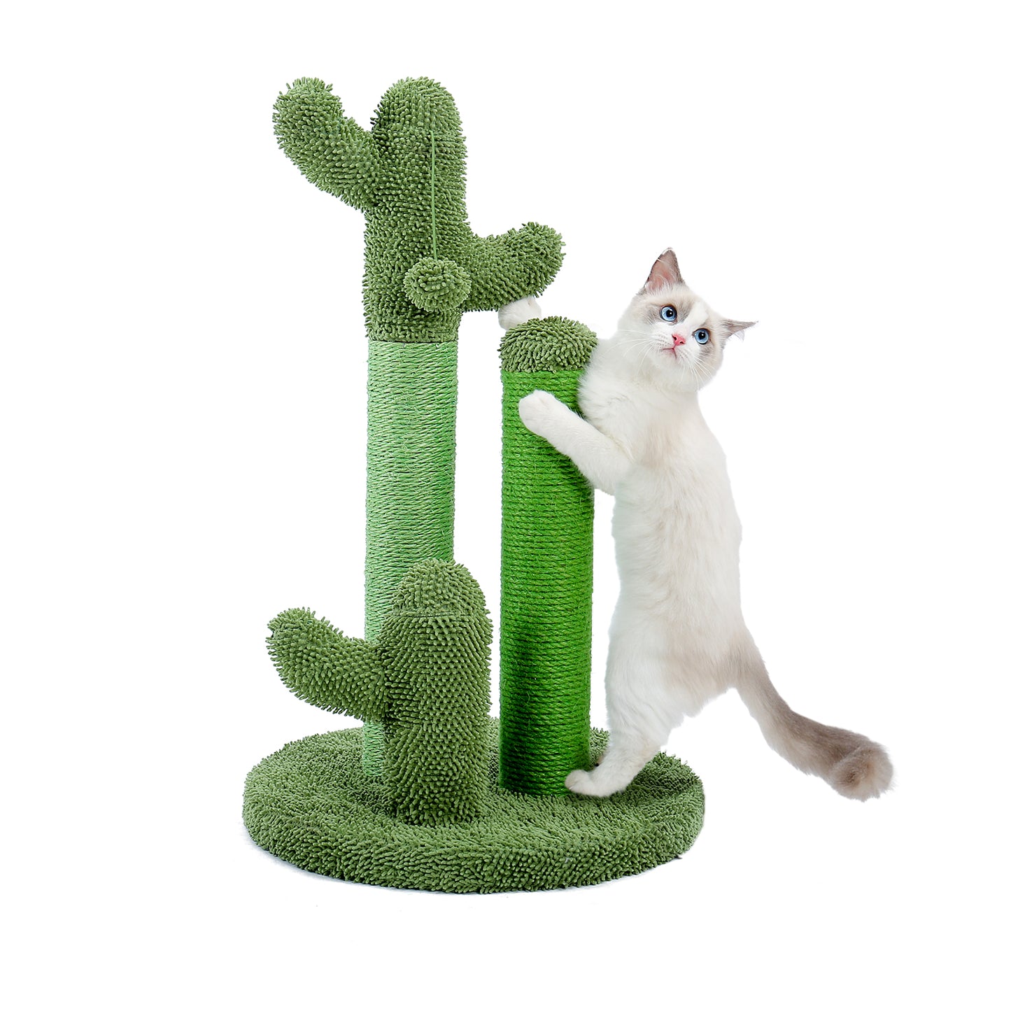 Cat Scratching Post Cactus Cat Scratcher Featuring with 3 Scratching Poles and Interactive Dangling Ball