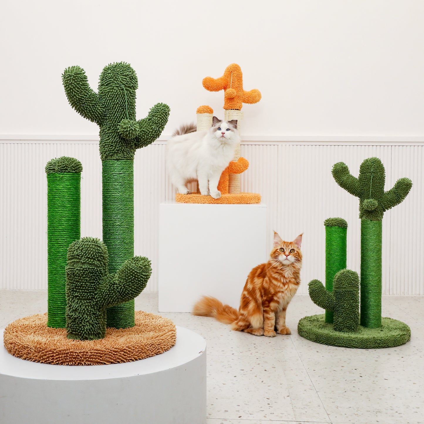 Cat Scratching Post Cactus Cat Scratcher Featuring with 3 Scratching Poles and Interactive Dangling Ball