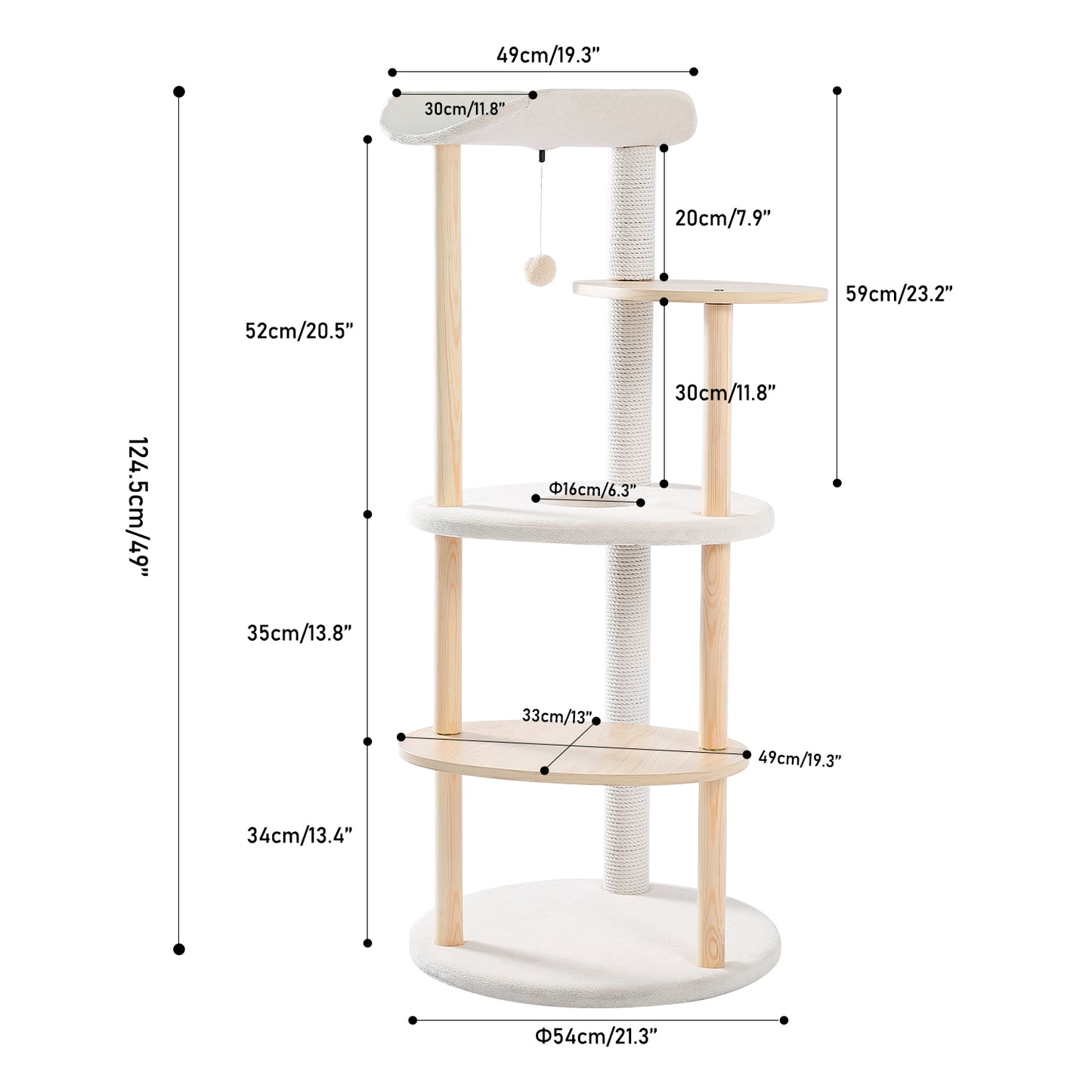 Multi-Level Cat Tree Modern Cat Tower Wooden Activity Center with Scratching Posts Beige (Minimum Retail Price for US: USD 119.99)