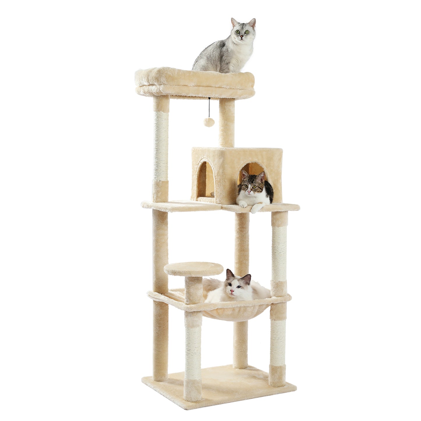 Luxury Cat Tree Cat Tower with Sisal Scratching Post, Cozy Condo, Top Perch, Hammock and Dangling Ball Beige (Minimum Retail Price for US: USD 99.99)