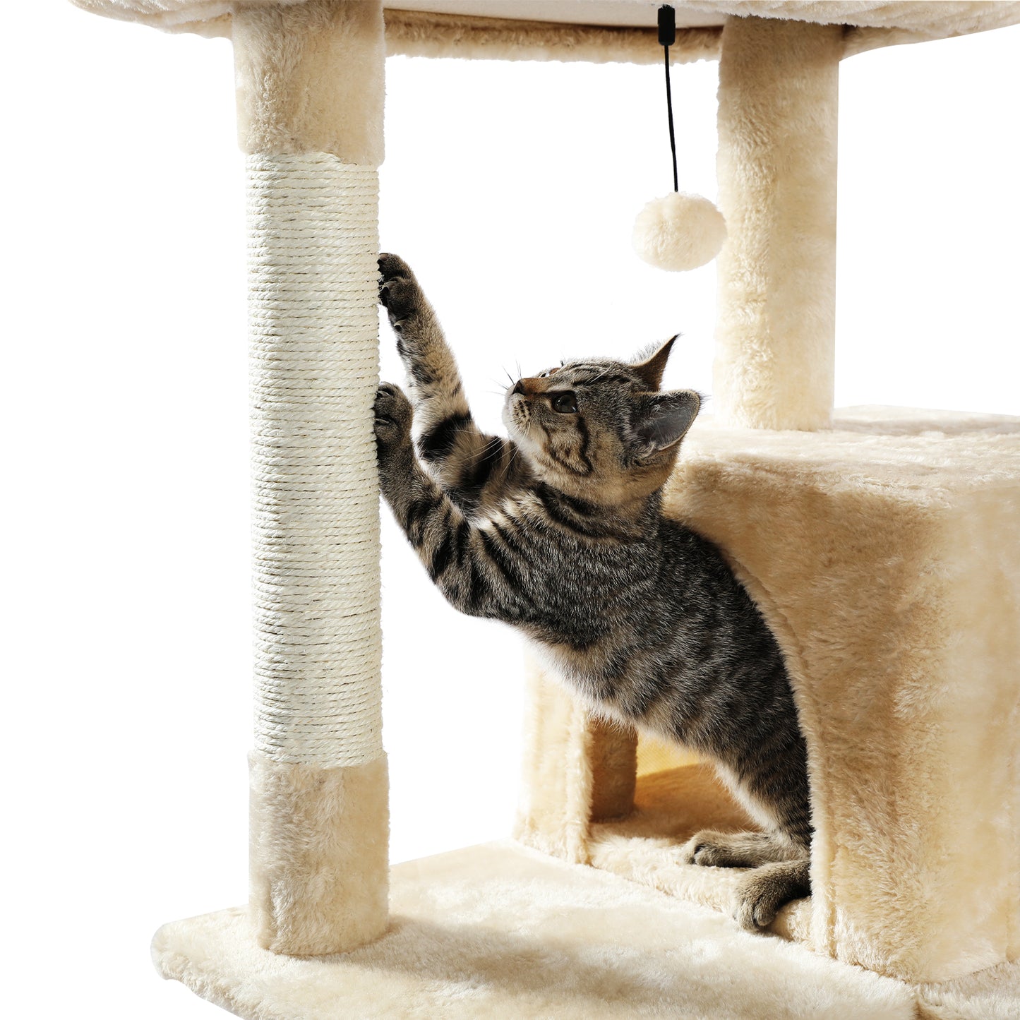 Luxury Cat Tree Cat Tower with Sisal Scratching Post, Cozy Condo, Top Perch, Hammock and Dangling Ball Beige (Minimum Retail Price for US: USD 99.99)