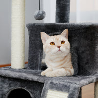 Modern Small Cat Tree Cat Tower With Double Condos Spacious Perch Sisal Scratching Posts，Climbing Ladder and Replaceable Dangling Balls Grey (Minimum Retail Price for US: USD 79.99)