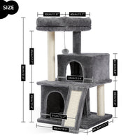 Modern Small Cat Tree Cat Tower With Double Condos Spacious Perch Sisal Scratching Posts，Climbing Ladder and Replaceable Dangling Balls Grey (Minimum Retail Price for US: USD 79.99)