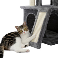 Modern Small Cat Tree Cat Tower With Double Condos Spacious Perch Sisal Scratching Posts，Climbing Ladder and Replaceable Dangling Balls Grey (Minimum Retail Price for US: USD 79.99)