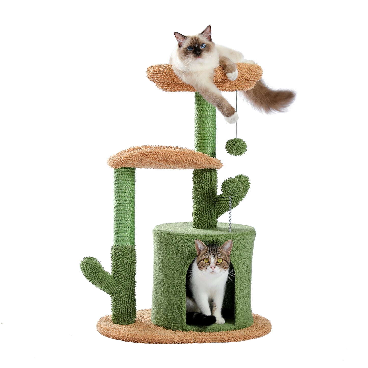 Cactus Cat Tree Cat Tower with Warmy Condo, Plush Perches, Sisal Scratching Post and Fluffy Balls for Small and Medium Cats (Minimum Retail Price for US: USD 59.99)