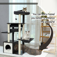 Modern Cat Tree 6 Levels Wooden Cat Tower with Sisal Scratching Posts, Roomy Condo, Spacious Perch, Super Large Hammock and Swing Tunnel for Indoor Cats Grey (Minimum Retail Price for US: USD 149.99)