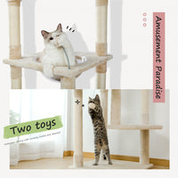 Floor to Ceiling Cat Tree Height Adjustable Cat Tower Tall Kitty Climbing Play House with Scratching Posts, Cozy Condo, Perches and Large Hammock Beige (Minimum Retail Price for US: USD 149.99)