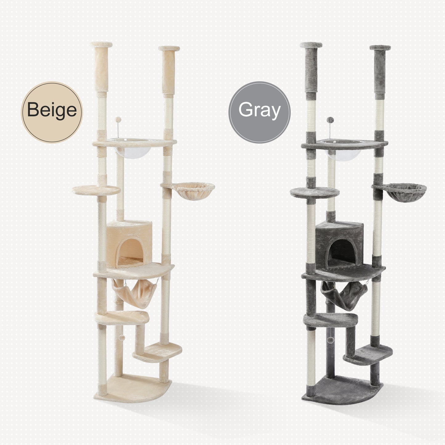 Floor to Ceiling Cat Tree Height Adjustable Cat Tower Tall Kitty Climbing Play House with Scratching Posts, Cozy Condo, Perches and Large Hammock Beige (Minimum Retail Price for US: USD 149.99)