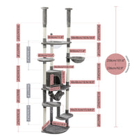 Floor to Ceiling Cat Tree Height Adjustable Cat Tower Tall Kitty Climbing Play House with Scratching Posts, Cozy Condo, Perches and Large Hammock Grey (Minimum Retail Price for US: USD 149.99)