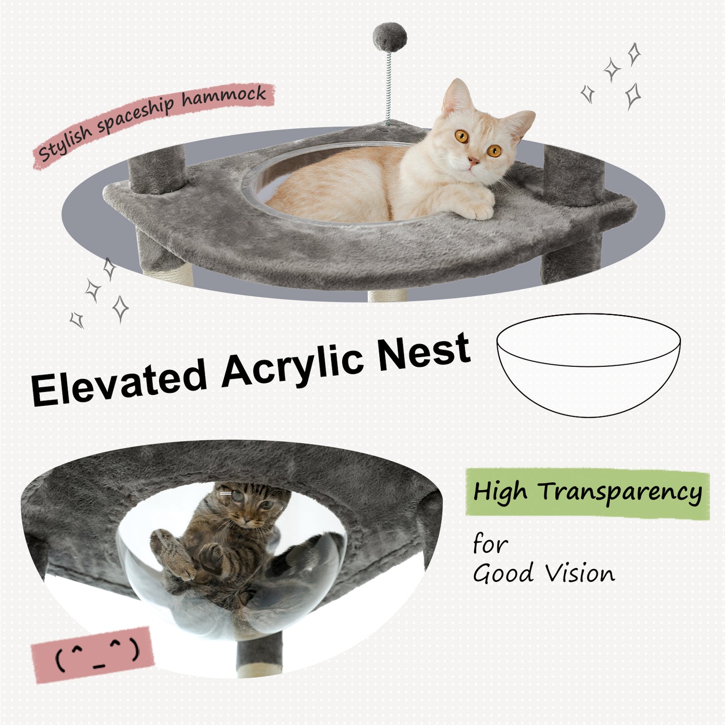 Floor to Ceiling Cat Tree Height Adjustable Cat Tower Tall Kitty Climbing Play House with Scratching Posts, Cozy Condo, Perches and Large Hammock Grey (Minimum Retail Price for US: USD 149.99)