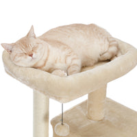 Modern Small Cat Tree Cat Tower With Double Condos Spacious Perch Sisal Scratching Posts，Climbing Ladder and Replaceable Dangling Balls Beige (Minimum Retail Price for US: USD 79.99)