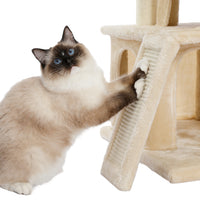 Modern Small Cat Tree Cat Tower With Double Condos Spacious Perch Sisal Scratching Posts，Climbing Ladder and Replaceable Dangling Balls Beige (Minimum Retail Price for US: USD 79.99)