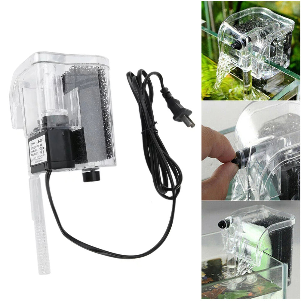 Aquarium Fish Tank Mini Waterfall Hang On External Oxygen Pump Water Filter